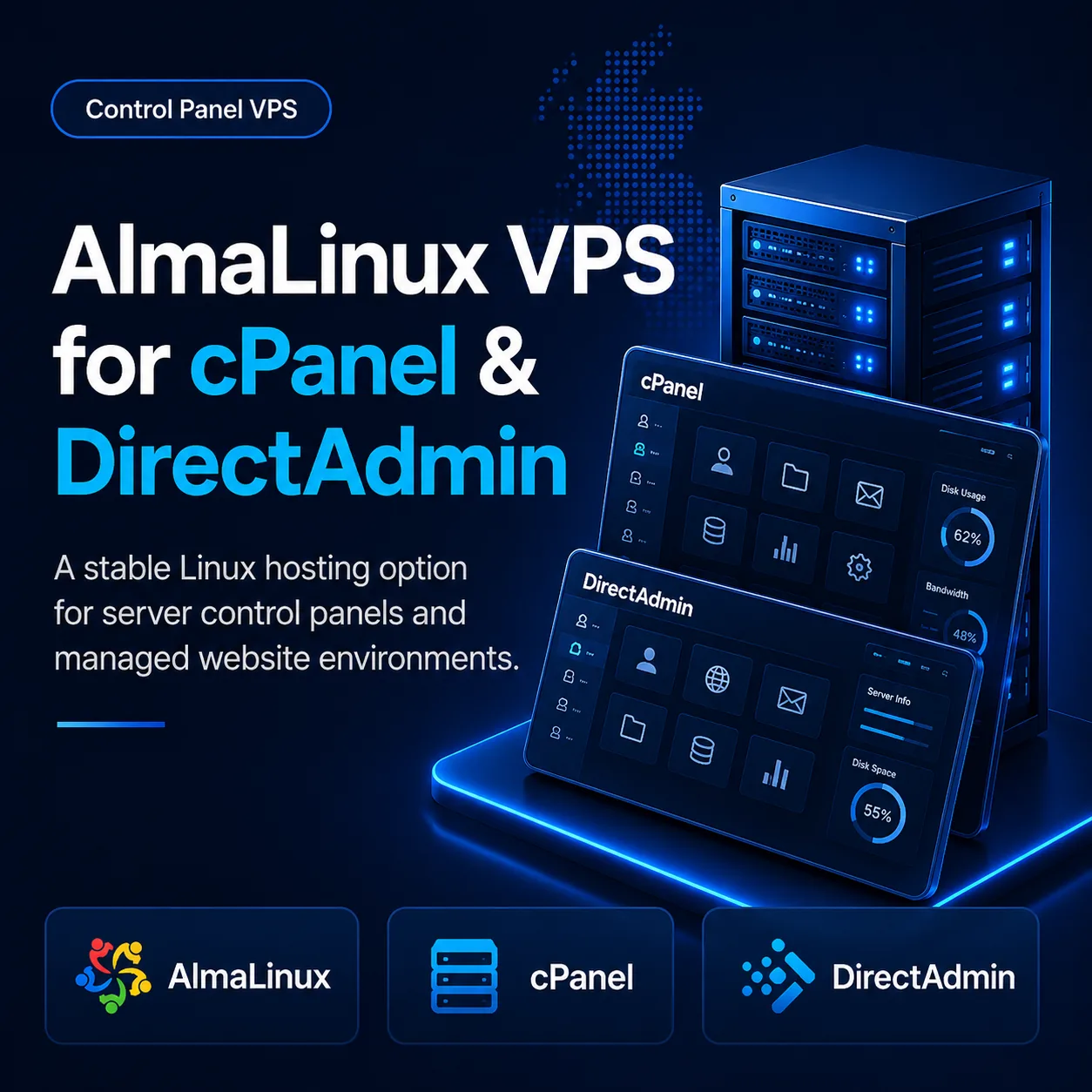 AlmaLinux VPS for cPanel and DirectAdmin Hosting