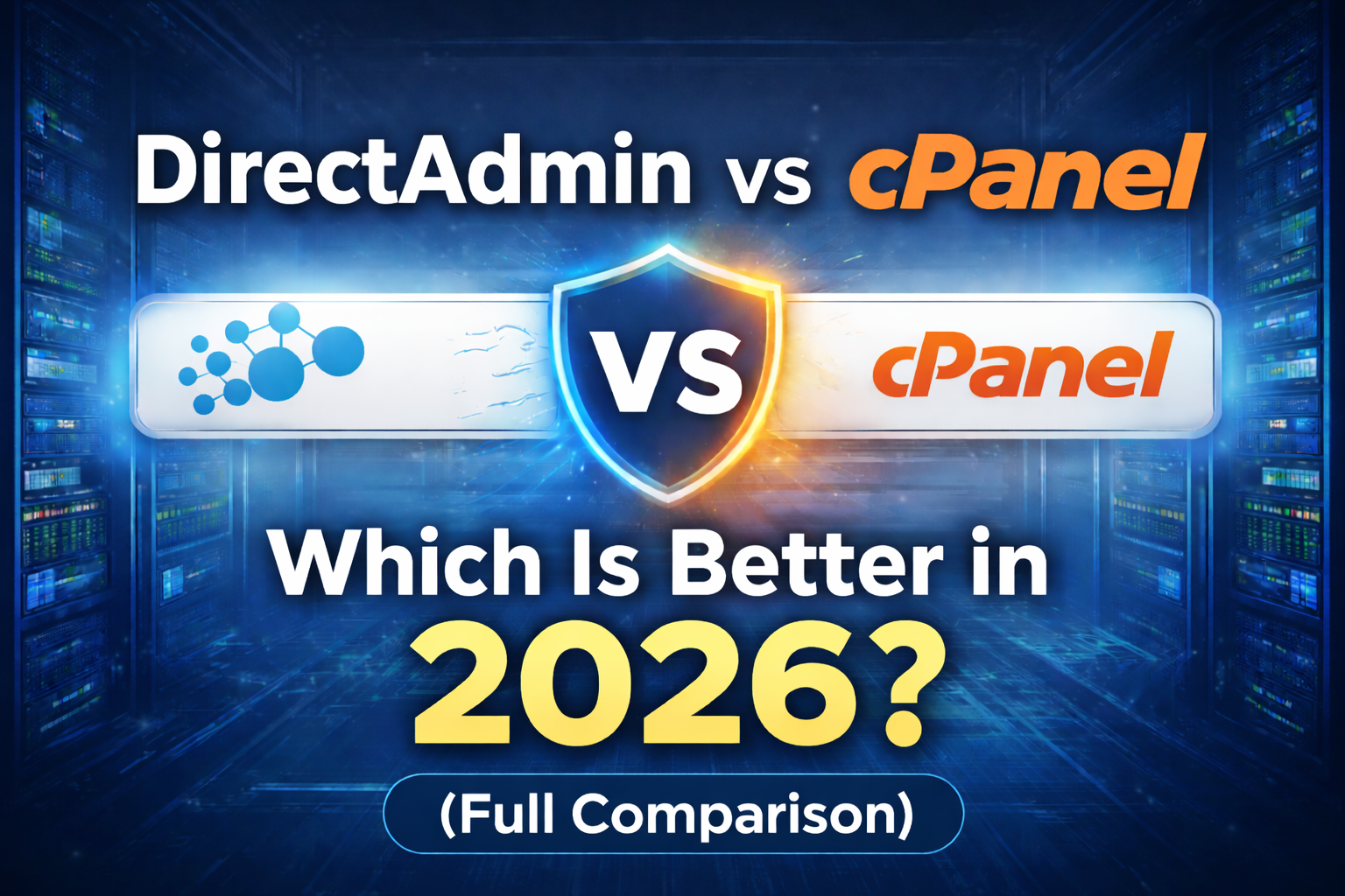 DirectAdmin vs cPanel comparison banner showing which hosting control panel is better in 2026
