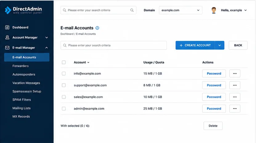 DirectAdmin Email Accounts